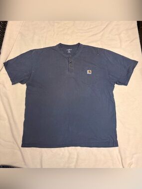 Carhartt Navy Short-Sleeve Henley Pocket Tee Distressed